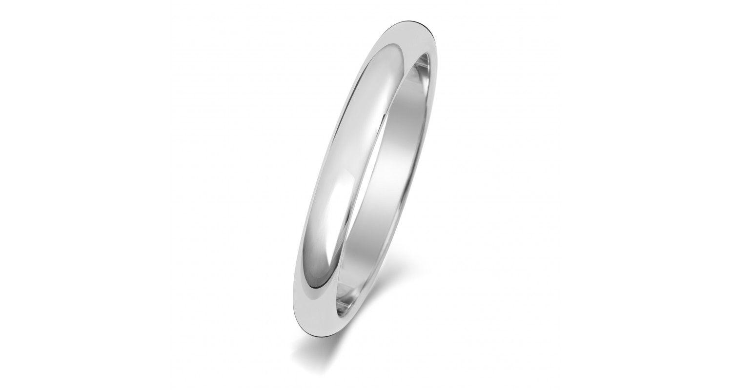 9ct White Gold D Shape 2.5mm Heavyweight Band